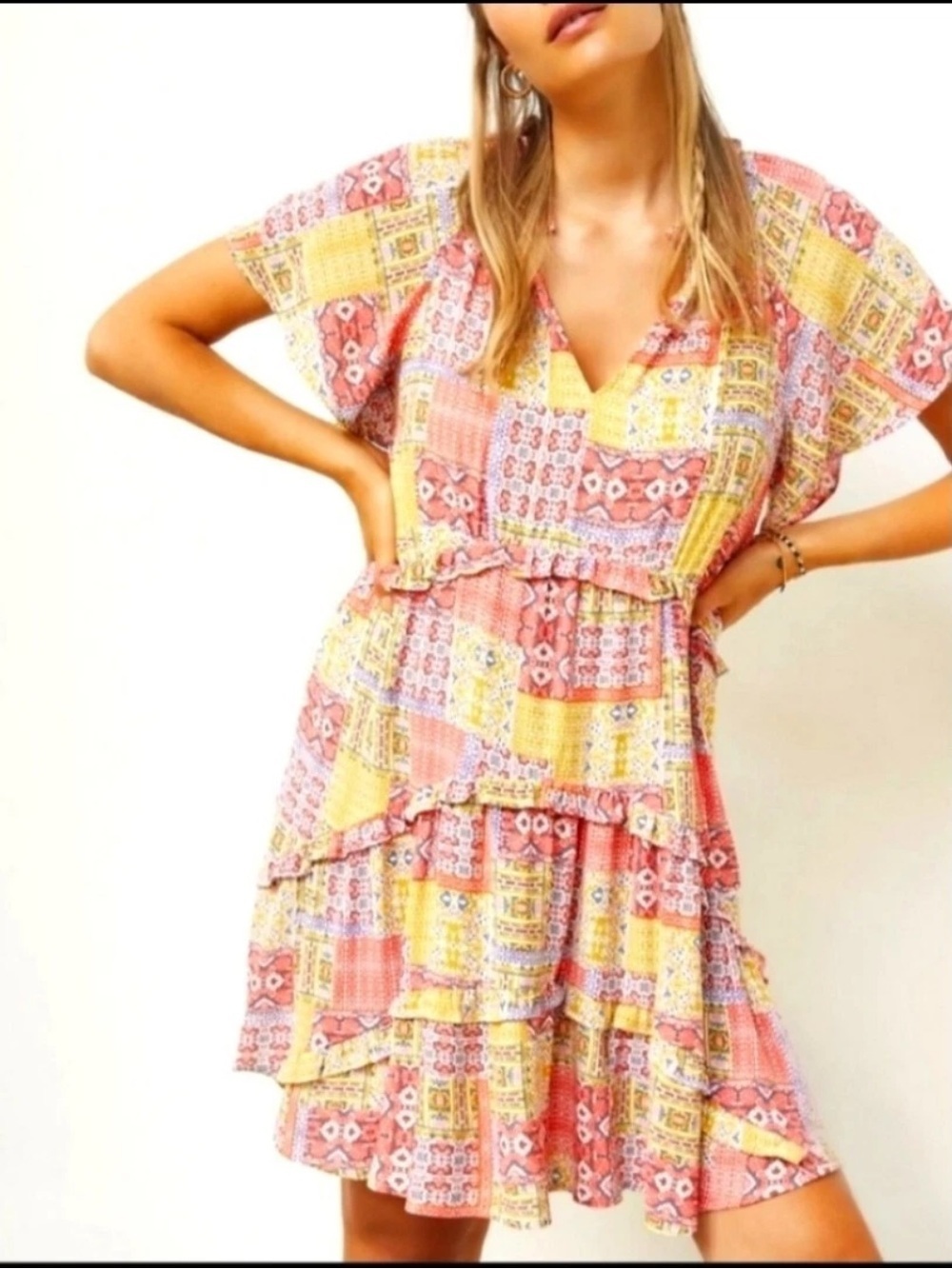 ANTHROPOLOGIE Robin Tiered Yellow Mini Sundress Sz M